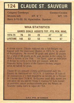 1975-76 O-Pee-Chee WHA #124 Claude St. Sauveur Back