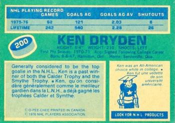 1976-77 O-Pee-Chee #200 Ken Dryden Back