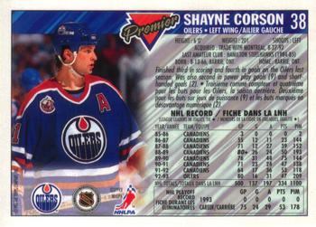 1993-94 O-Pee-Chee Premier - Gold #38 Shayne Corson Back