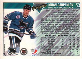 1993-94 O-Pee-Chee Premier - Gold #53 Johan Garpenlov Back