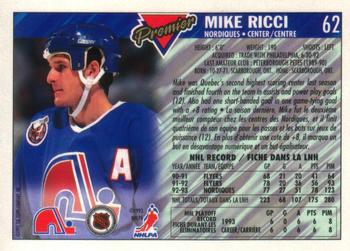 1993-94 O-Pee-Chee Premier - Gold #62 Mike Ricci Back