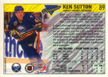 1993-94 O-Pee-Chee Premier - Gold #89 Ken Sutton Back