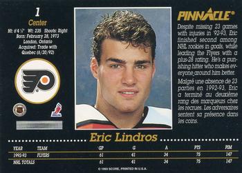 1993-94 Pinnacle Canadian #1 Eric Lindros Back