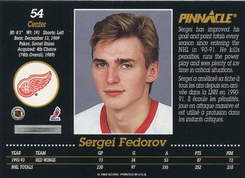 1993-94 Pinnacle Canadian #54 Sergei Fedorov Back