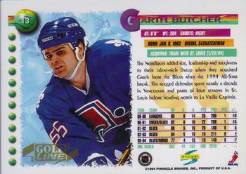 1994-95 Score - Gold Line #13 Garth Butcher Back