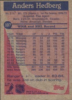1984-85 Topps #107 Anders Hedberg Back