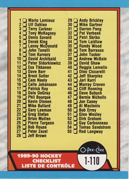 1989-90 O-Pee-Chee #197 Checklist: 1-110 Front