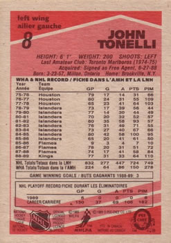 1989-90 O-Pee-Chee #8 John Tonelli Back