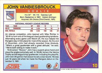 1991-92 Score American #10 John Vanbiesbrouck Back
