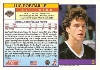 1991-92 Score American #3 Luc Robitaille Back