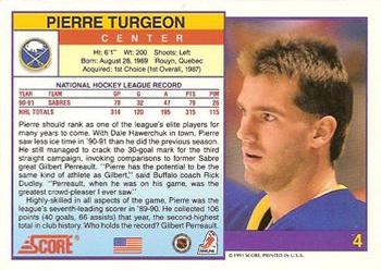 1991-92 Score American #4 Pierre Turgeon Back
