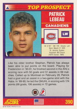 1991-92 Score American #390 Patrick Lebeau Back