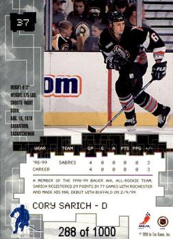 1999-00 Be a Player Millennium Signature Series - Ruby #37 Cory Sarich Back