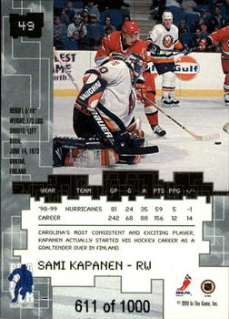 1999-00 Be a Player Millennium Signature Series - Ruby #49 Sami Kapanen Back