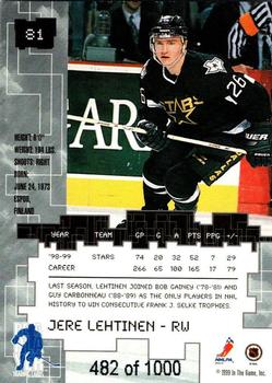 1999-00 Be a Player Millennium Signature Series - Ruby #81 Jere Lehtinen Back