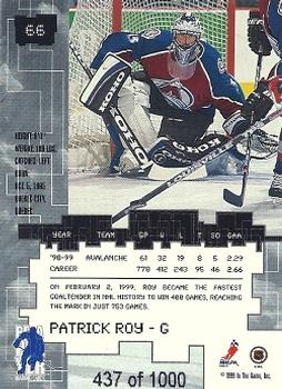 1999-00 Be a Player Millennium Signature Series - Ruby #66 Patrick Roy Back