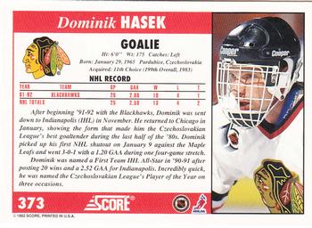 1992-93 Score #373 Dominik Hasek Back