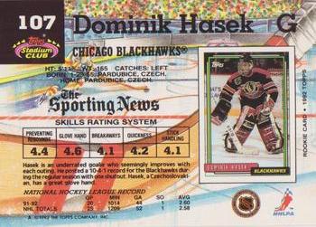 1992-93 Stadium Club #107 Dominik Hasek Back