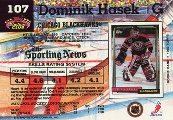 1992-93 Stadium Club #107 Dominik Hasek Back