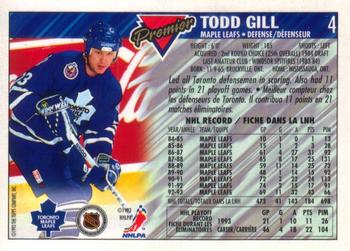 1993-94 O-Pee-Chee Premier #4 Todd Gill Back