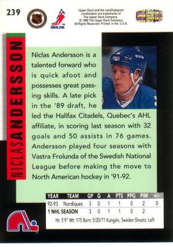 1993-94 Upper Deck #239 Niklas Andersson Back