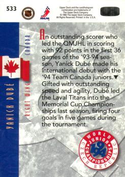 1993-94 Upper Deck #533 Yanick Dube Back