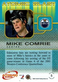 2001-02 Pacific Atomic - Atomic Blast #5 Mike Comrie Back