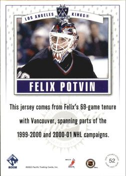 2001-02 Pacific Private Stock - Game Gear #52 Felix Potvin Back