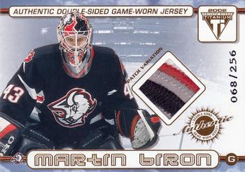 2001-02 Pacific Private Stock Titanium - Authentic Double-Sided Patches #66 Martin Biron / Miroslav Satan Front