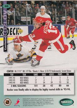 1994-95 Parkhurst #66 Vyacheslav Kozlov Back