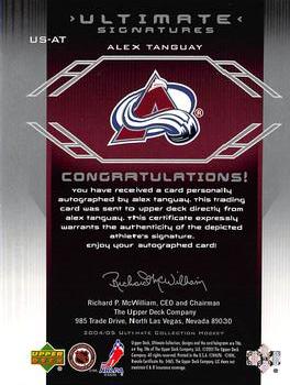 2004-05 Upper Deck Ultimate Collection - Signatures #US-AT Alex Tanguay Back