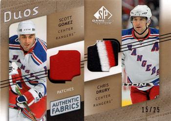 2008-09 SP Game Used - Authentic Fabrics Duos Patches #AF2-GD Scott Gomez / Chris Drury  Front