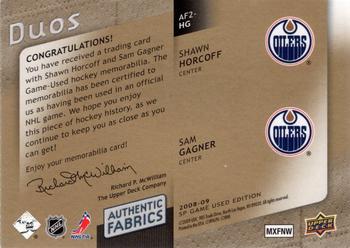 2008-09 SP Game Used - Authentic Fabrics Duos Patches #AF2-HG Shawn Horcoff / Sam Gagner  Back