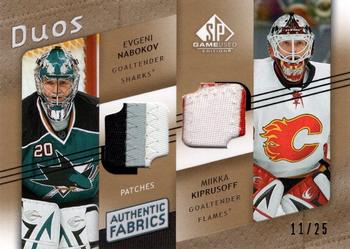 2008-09 SP Game Used - Authentic Fabrics Duos Patches #AF2-NK Evgeni Nabokov / Miikka Kiprusoff  Front