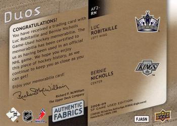 2008-09 SP Game Used - Authentic Fabrics Duos Patches #AF2-RN Luc Robitaille / Bernie Nicholls  Back
