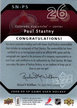 2008-09 SP Game Used - SIGnificant Numbers #SN-PS Paul Stastny Back
