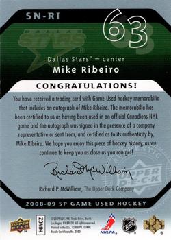 2008-09 SP Game Used - SIGnificant Numbers #SN-RI Mike Ribeiro Back
