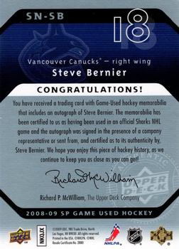 2008-09 SP Game Used - SIGnificant Numbers #SN-SB Steve Bernier Back