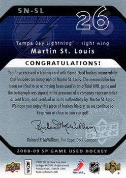 2008-09 SP Game Used - SIGnificant Numbers #SN-SL Martin St. Louis Back