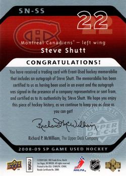 2008-09 SP Game Used - SIGnificant Numbers #SN-SS Steve Shutt Back