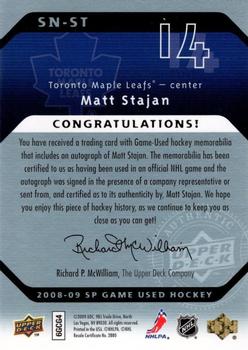 2008-09 SP Game Used - SIGnificant Numbers #SN-ST Matt Stajan Back