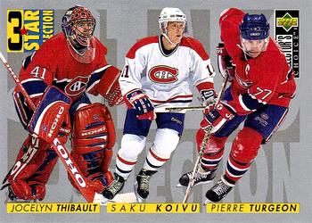 1996-97 Collector's Choice #321 Jocelyn Thibault / Saku Koivu / Pierre Turgeon Front