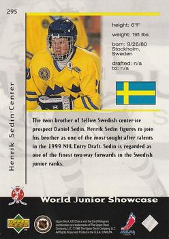 1998-99 UD Choice #295 Henrik Sedin Back