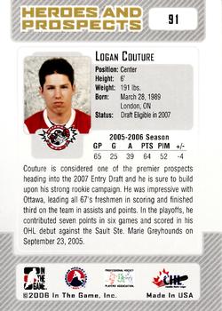 2006-07 In The Game Heroes and Prospects #91 Logan Couture Back