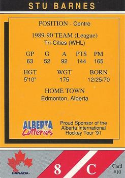 1990-91 Alberta Lotteries Team Canada #10 Stu Barnes Back