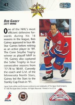 1992-93 Upper Deck All-Star Locker Series #41 Bob Gainey Back