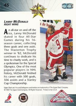 1992-93 Upper Deck All-Star Locker Series #45 Lanny McDonald Back