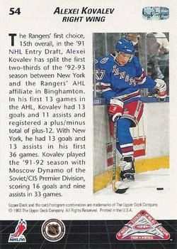 1992-93 Upper Deck All-Star Locker Series #54 Alexei Kovalev Back