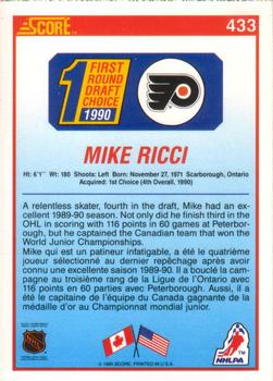 1990-91 Score Canadian #433 Mike Ricci Back