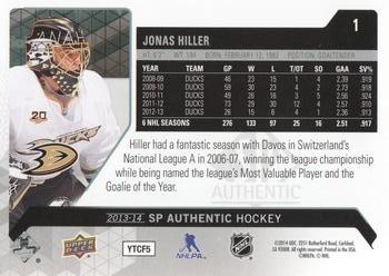 2013-14 SP Authentic #1 Jonas Hiller Back